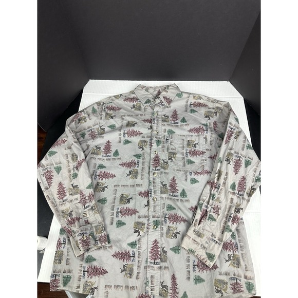 Wrangler 90s Deer‎ Print Button-Up Shirt All-Over Pattern Ruggedwear - Picture 1 of 7
